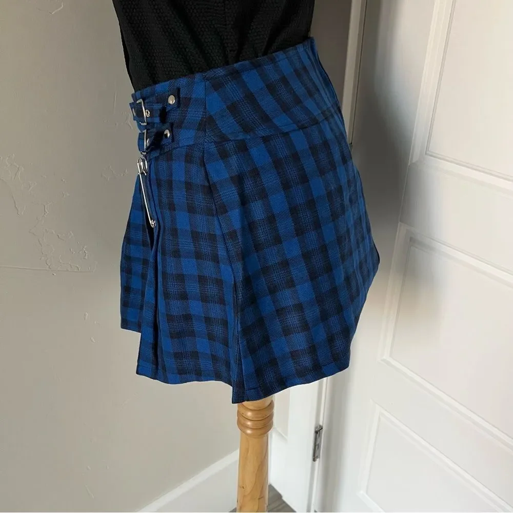 NWT vintage Lip Service blue plaid miniskirt with buckles and safety pin sz S - Picture 10 of 13